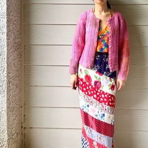 100% Hand Knitted+Hand Dyed Crochet Heavyweight Sweater Cardigan in Ombre.-B5.